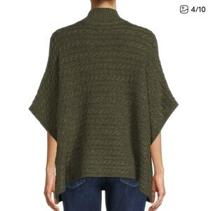 beachlunchlounge Olive Cable-Knit Mock Neck Poncho small Sweater